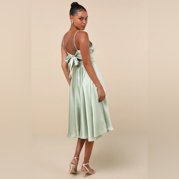 Lulus Dresses & Skirts - Lulus Days Like Today Sage Green Satin Asymmetrical Tie-Back Midi Dress, Large